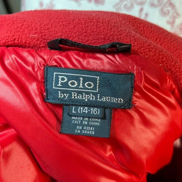 Polo Ralph Lauren Big Horse Red Black Puffer Vest size L (14 - 16) - Picture 6 of 7